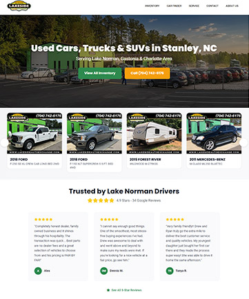 The Lakeside Auto Exchange website built by KGI Dealer Solutions