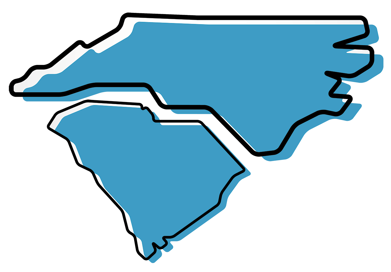 A map showing KGI Dealer Solutions customers across the Carolinas