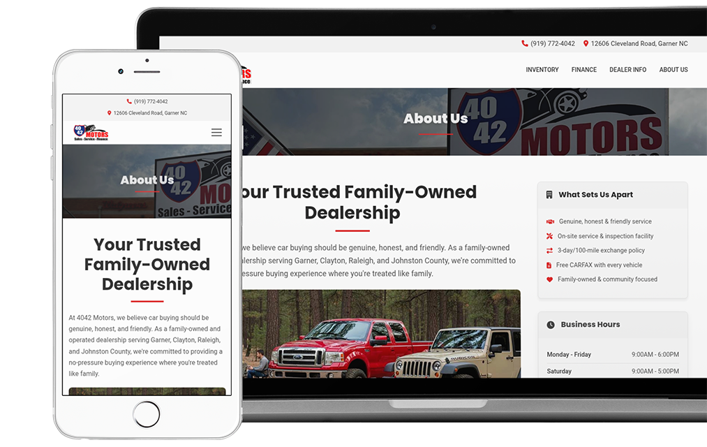 A KGI dealer website on desktop and phone