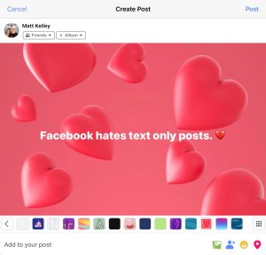 Facebook hates text only posts