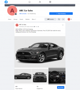 Example vehicle post on car dealer Facebook page