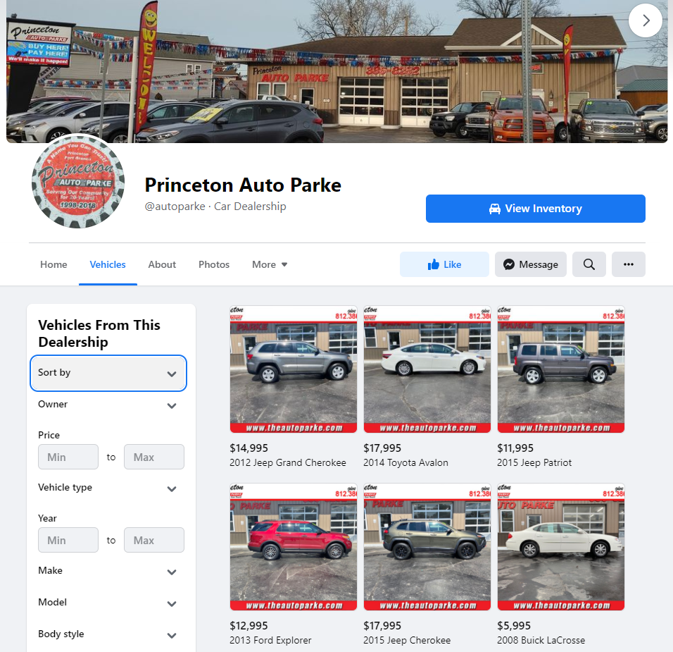 Facebook-vehicle-tab-example-Princeton-Auto-Parke